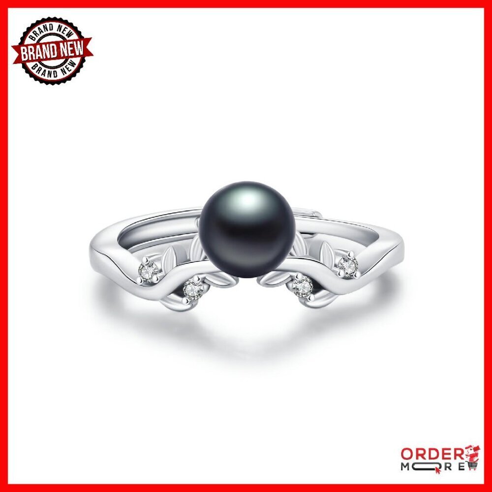 Adjustable Sterling Silver Pearl Ring 18K Gold Plated Women's Jewelry Gift